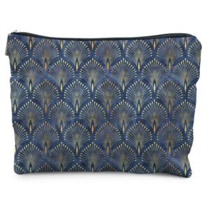 Blue and Gold Art Deco Makeup Bag for Women