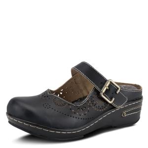 Hand-Painted Floral Leather Women's Mules with Buckle