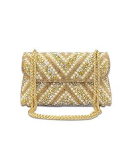 Sweetovo Gold Beaded Clutch Purse for Events