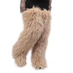 YFJNV Black Furry Thigh-High Boots for Women