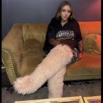 YFJNV Black Furry Thigh-High Boots for Women
