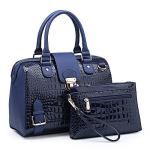 Dasein Crocodile Blue Vegan Leather Barrel Handbag