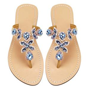 Hinyyrin Rhinestone Wedding Sandals in Blue & Gold