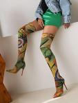 Vivianly Women's Sexy Printed Thigh High Stiletto Boots