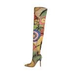 Vivianly Women's Sexy Printed Thigh High Stiletto Boots