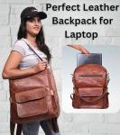 Designer Brown Leather Laptop Backpack for Women