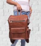 Designer Brown Leather Laptop Backpack for Women