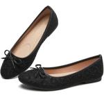 Black Ballet Flats with Bow for Women