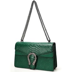 Vintage Green Leather Chain Shoulder Bag for Women