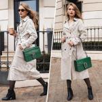 Vintage Green Leather Chain Shoulder Bag for Women