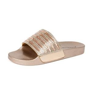 FUNKYMONKEY Women's Sparkly Glitter Slide Sandals