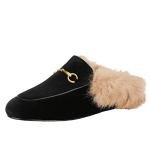 Arqa Women's Luxe Fur Mule Slides in Black