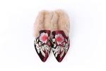 Embroidery Mule Loafers with Plush Velvet, Wine Red