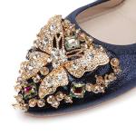 Dark Blue Rhinestone Pointed Toe Ballet Flats