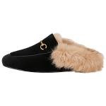 Arqa Women's Luxe Fur Mule Slides in Black
