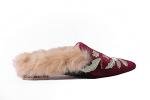 Embroidery Mule Loafers with Plush Velvet, Wine Red