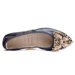 Dark Blue Rhinestone Pointed Toe Ballet Flats