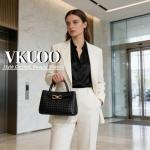 Woven Vegan Leather Tote with Pearl Chain