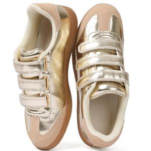 CYNLLIO Women’s Gold Leather Casual Sneakers