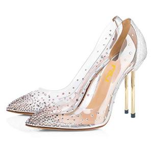 Silver Rhinestone Studded Pointed Toe High Heels