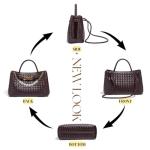 Woven Vegan Leather Tote with Pearl Chain