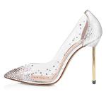 Silver Rhinestone Studded Pointed Toe High Heels