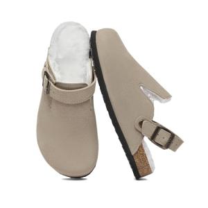 Gvimenos Women’s Taupe Suede Fur-Lined Clogs