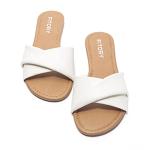 FITORY Women's Soft Leather White Summer Sandals