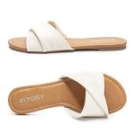 FITORY Women's Soft Leather White Summer Sandals