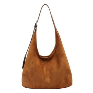 Brown Suede Hobo Tote Bag for Women