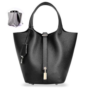 Trendy Black Designer Leather Bucket Bag for Women