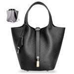 Trendy Black Designer Leather Bucket Bag for Women