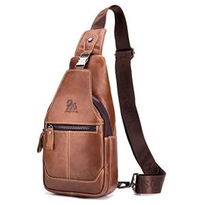Hebetag Brown Leather Sling Bag for Outdoor Adventures