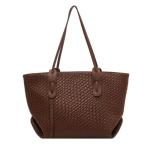 Womens Fashion Luxury Large Leather Woven Leather Tote Handbag Shoulder Bag Women Top Handle Satchel Handbag Work (Brown)