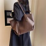 Womens Fashion Luxury Large Leather Woven Leather Tote Handbag Shoulder Bag Women Top Handle Satchel Handbag Work (Brown)
