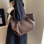Womens Fashion Luxury Large Leather Woven Leather Tote Handbag Shoulder Bag Women Top Handle Satchel Handbag Work (Brown)
