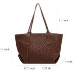 Womens Fashion Luxury Large Leather Woven Leather Tote Handbag Shoulder Bag Women Top Handle Satchel Handbag Work (Brown)
