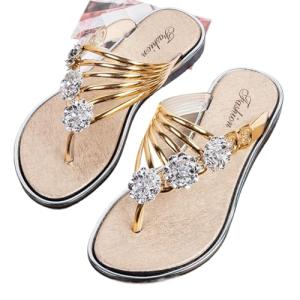 Womens 2025 Flat Sandals for Womens Summer Slippers Non Slip comfortable Beach Sandals (11,gold)