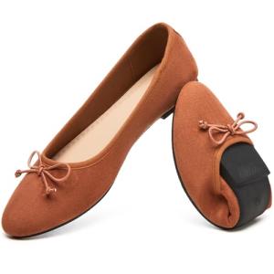 HEAWISH Womens Ballet Flats Shoes Black Poinet Toe Women's Flats Comfortable Suede Dressy Casual Shoes(Tan,US8)
