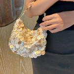 Mini Shell Beaded Clutch Purse for Women Luxury Handmade Top Handle Bag Beach Evening Handbag for Summer Vacation