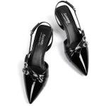 Susanny Black Kitten Heels for Women Pointed Closed Toe Pumps Comfort Sling Back High Heels Sexy Strappy Buckle Dress Wedding Bridal Party Low Heel Shoes Size 9
