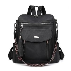ROOSALANCE Backpack Purse for Women Pu Leather Backpack Fashion Ladies Shoulder Bag Handbags for Travel Daily Use, Black