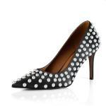 iadore Women Sexy Stiletto High Heel Pumps Chic Pearl Studded Slip-on Shoes Satin Pointed Toe Fashion Dress Pumps Black 7.5 US