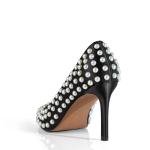 iadore Women Sexy Stiletto High Heel Pumps Chic Pearl Studded Slip-on Shoes Satin Pointed Toe Fashion Dress Pumps Black 7.5 US