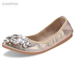 KUNWFNIX Women Ballet Flats Rhinestone Wedding Ballerina Shoes Foldable Sparkly Comfort Slip on Flat Shoes