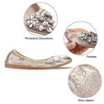KUNWFNIX Women Ballet Flats Rhinestone Wedding Ballerina Shoes Foldable Sparkly Comfort Slip on Flat Shoes