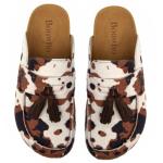 Genuine Suede Clogs for Women Leather Mules Soft Cork Footbed Comfort Slip On Shoes Closed Round Toe Casual Shoes with Arch Support Cow Print