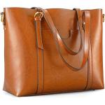 Kattee Genuine Leather Women Tote Bag Soft Handbags Vintage Shoulder Purses Fashion Top Handle Bag Large Capacity (Brown)