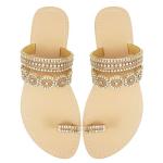 AIJIVOU Mayou Flat Sandals for Women Flip Flops with Clip Toe Ring Rhinestone Crystal Jeweled Sandal Shoes for Summer Beach Oceanside Holiday Outdoor (6 M US, Gold)