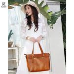 Kattee Genuine Leather Women Tote Bag Soft Handbags Vintage Shoulder Purses Fashion Top Handle Bag Large Capacity (Brown)